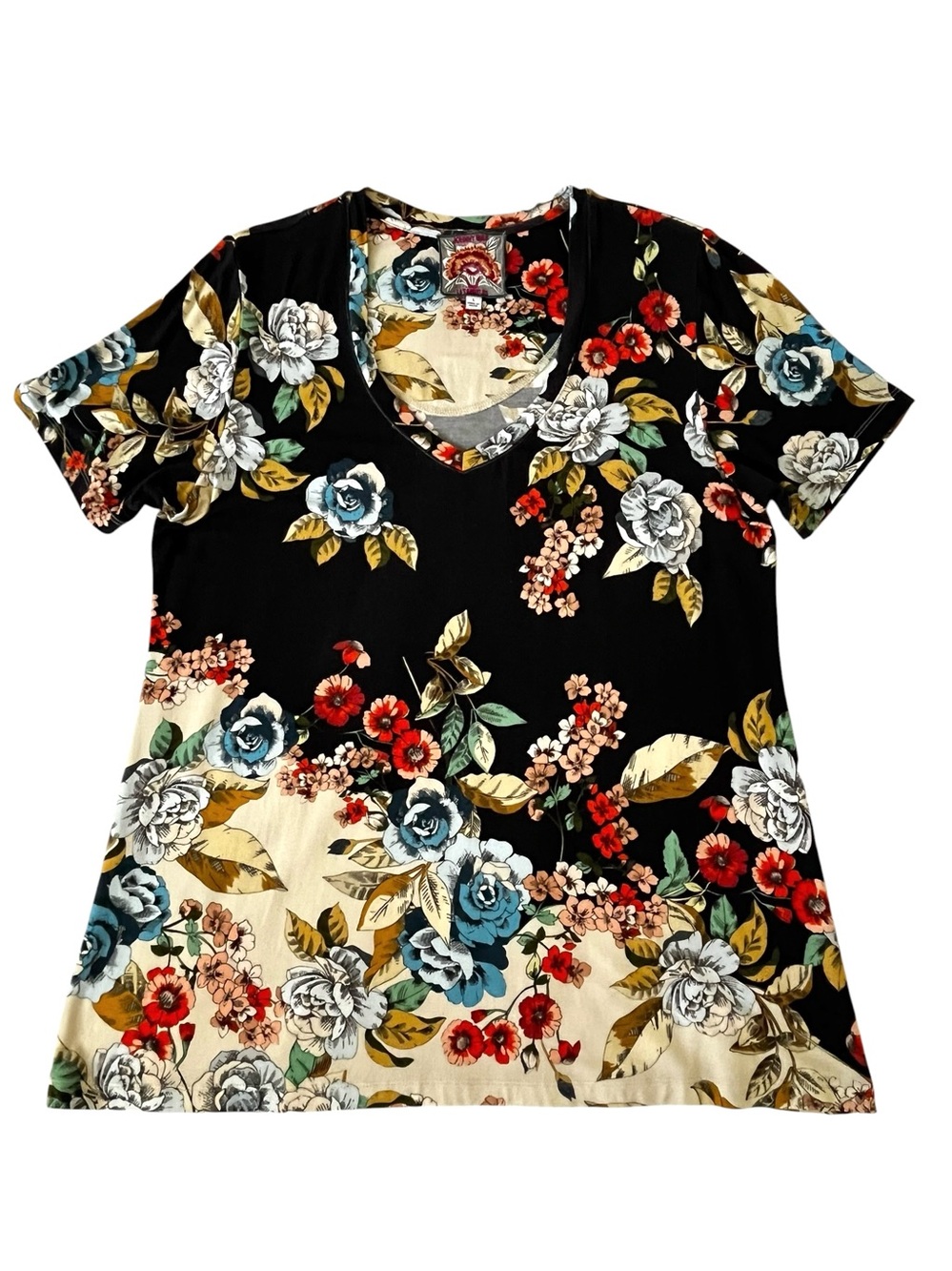 Johnny Was Floral Bamboo V-Neck Top Large Boho